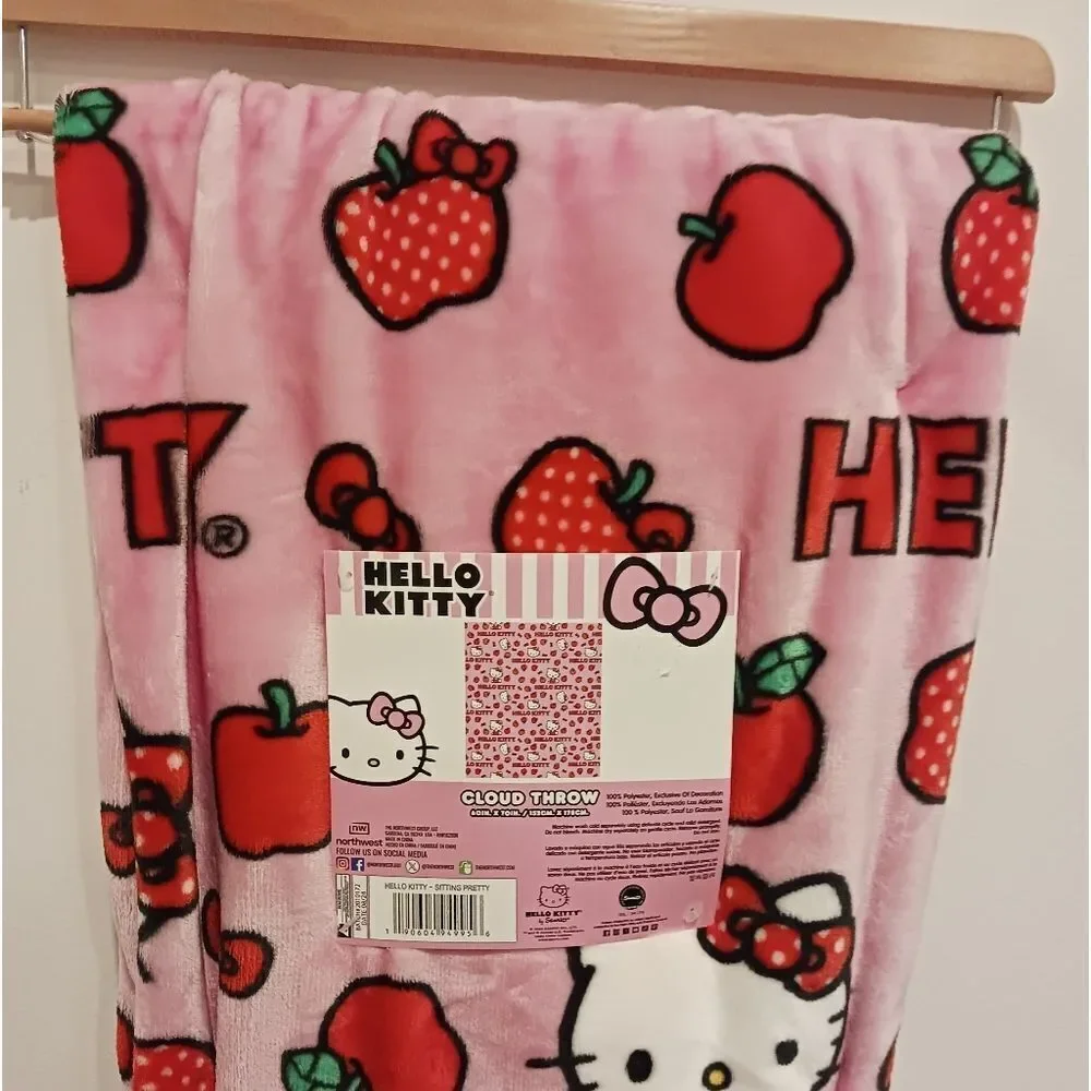 Hello Kitty Pink Throw Blanket with Apples